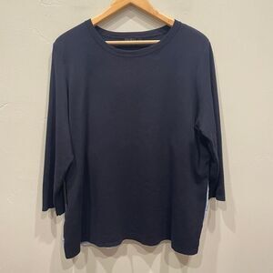 COS Navy Blue Layered Stripe Crewneck Sweater - Size: Large